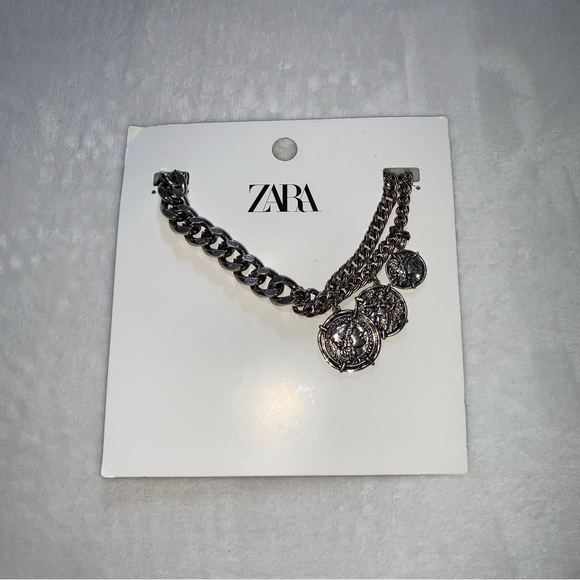 Zara coin necklace silver tone Cuban chunky link new with tags - Picture 3 of 8